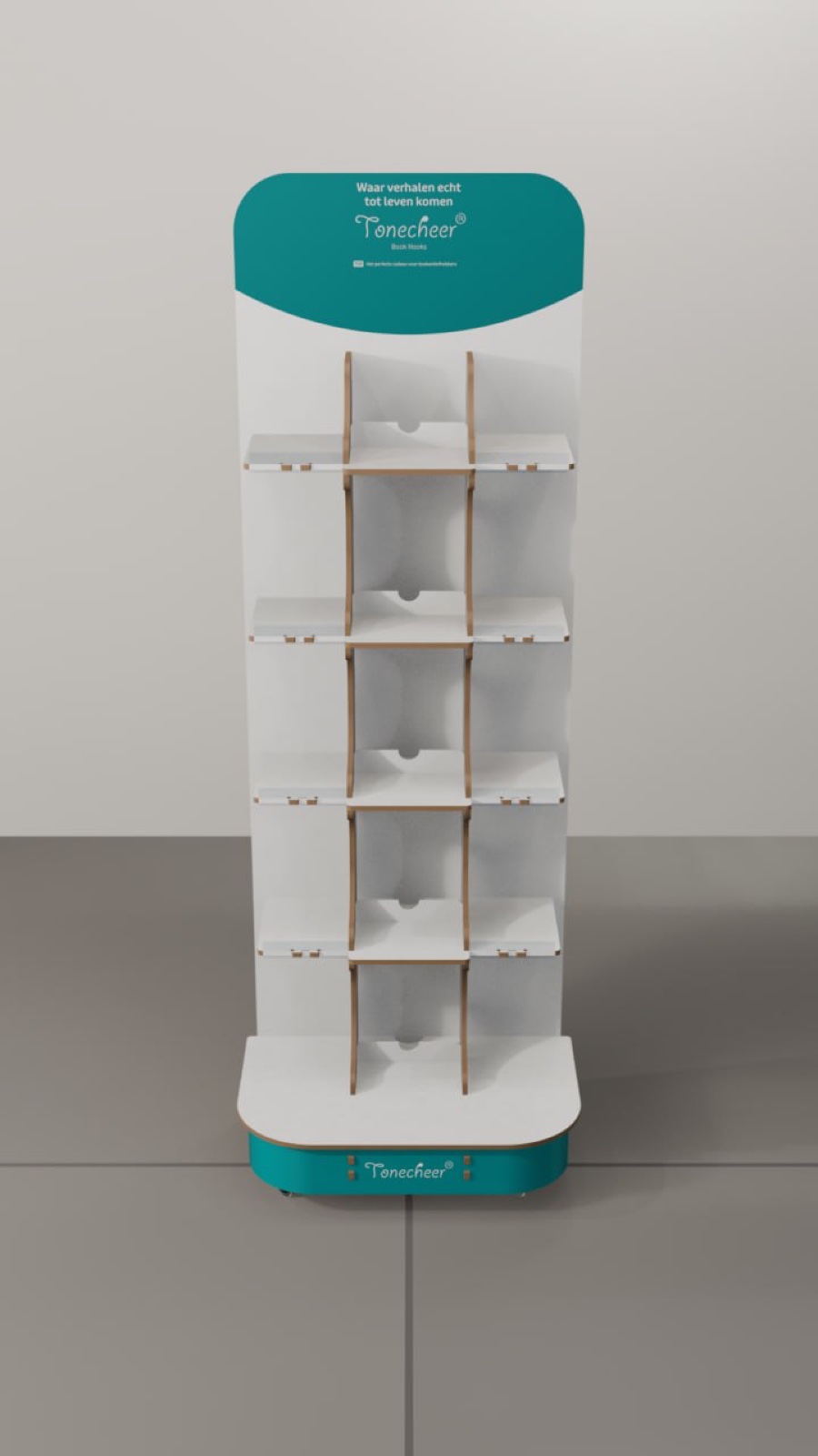 Empty Tonecheer MDF tower showing interlocking white shelves.